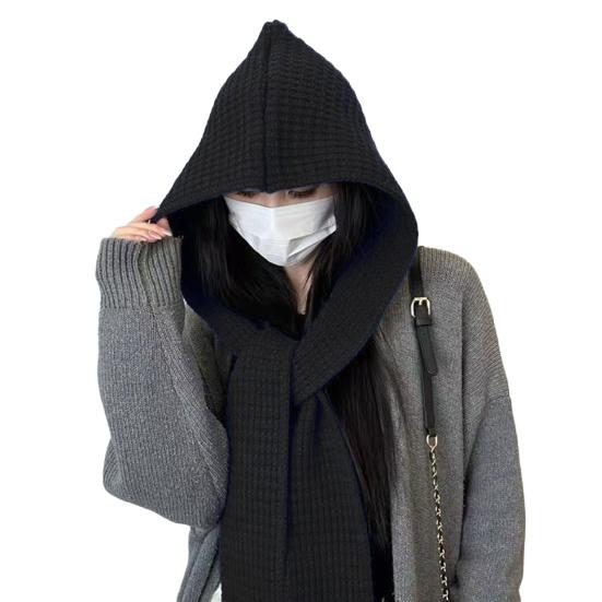 Szalik Czapka Jednolity Kolor Wiatroodporna Ochrona Uszu Gruby Dzianinowy Materiał Kaptur Czapka Zimowa Odzież Wierzchnia