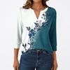 Women's Fashion Casual 3/4 Sleeve T-Shirt Prints V-Neck Button Top