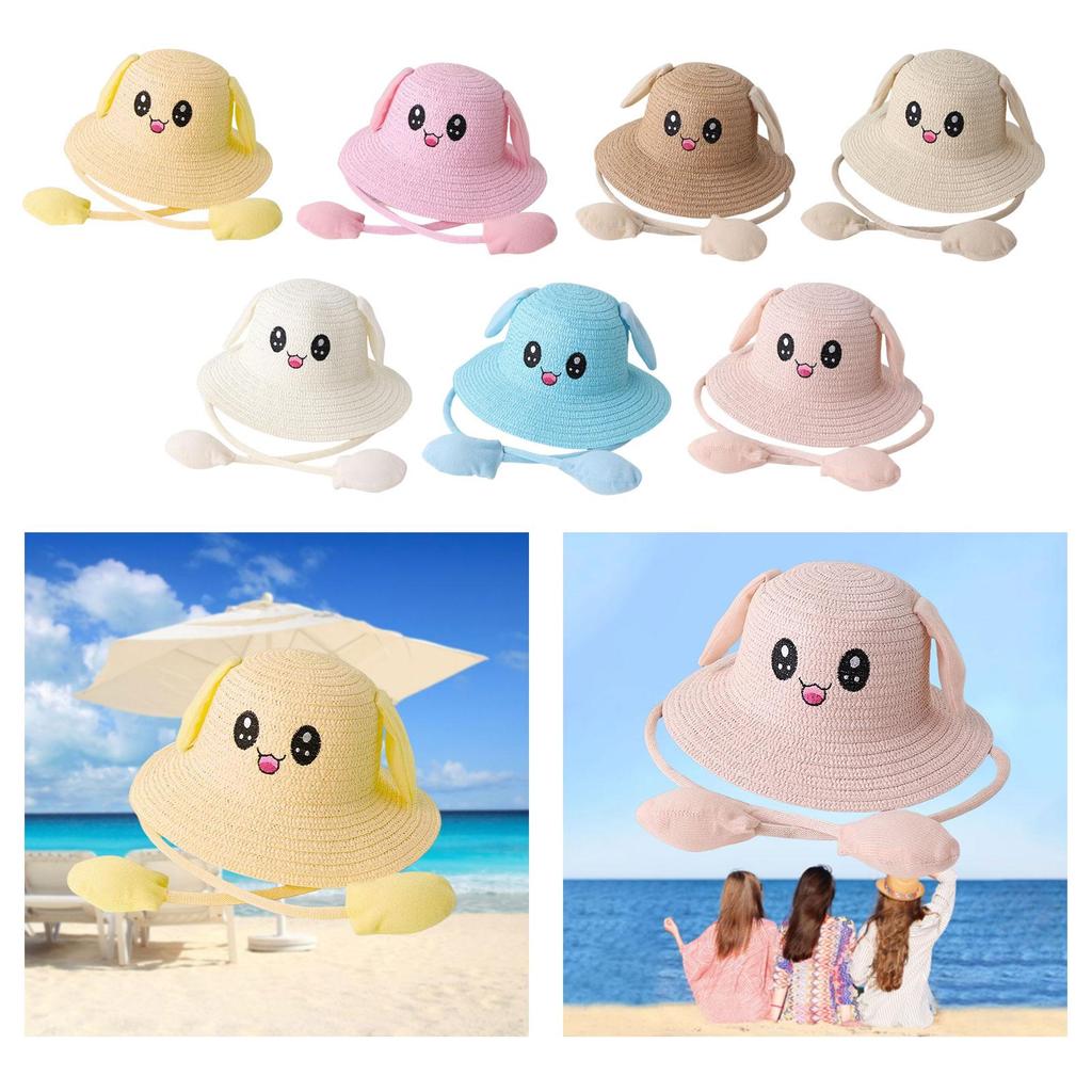 Rabbit Ear Sunshade Straw Hat Trendy Sun Protection Portable Sunscreen Hat for Parties Vocations Fancy Dress Short Trips Spring