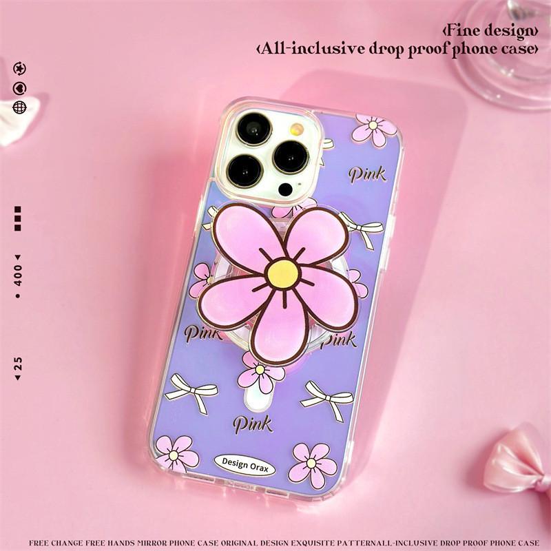Japanese Korean Style Magnetic Stand Phone Case Compatible and Suitable for iPhone15 14 13 12 11promax xsmax xr 7 8plus Cute Flowers