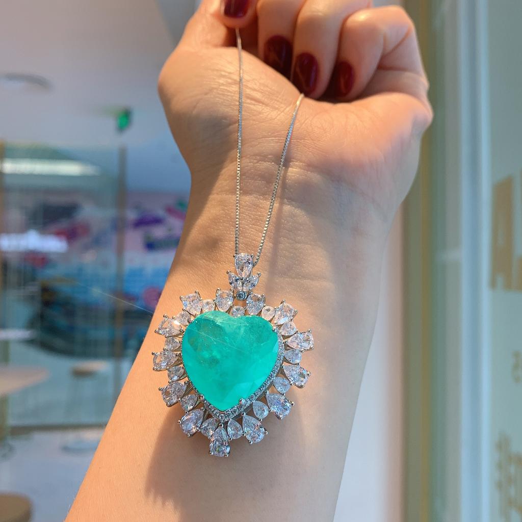 Cross Border Love Inlay Simulation Paraiba Pendant Emerald Necklace Jewelry