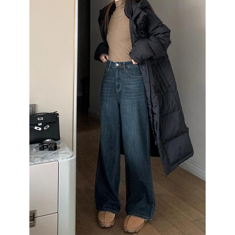 Women's Plus Size High Waist Vintage Velvet Wide Leg Jeans - Autumn/Winter Loose Floor-Length