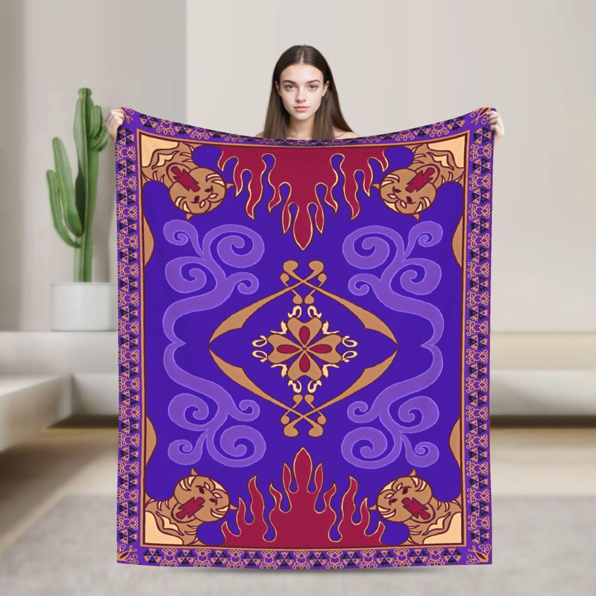 Aladdinn 1992 Magic Carpet Knitted Blanket Aladdin Movie 90s Cartoon Flannel Throw Blanket Home Couch Portable Warm Bedspread 75X95CM