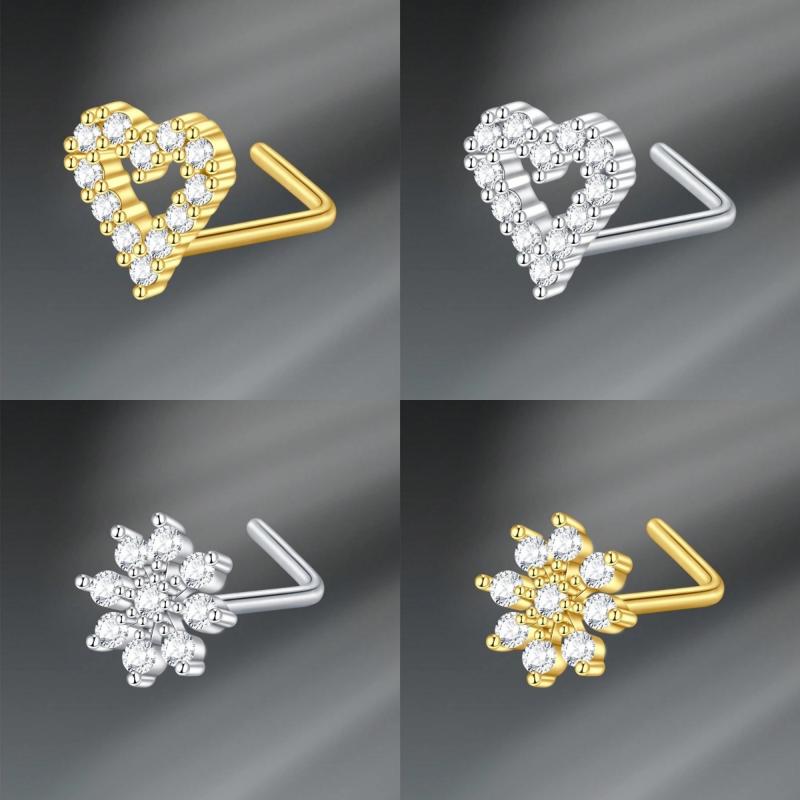 Argolas de Piercing de Nariz em L Coração Lua Fofo Zircônia Brilhante Cor Ouro Prata Piercing de Nariz Para Mulheres Meninas Joias de Narina