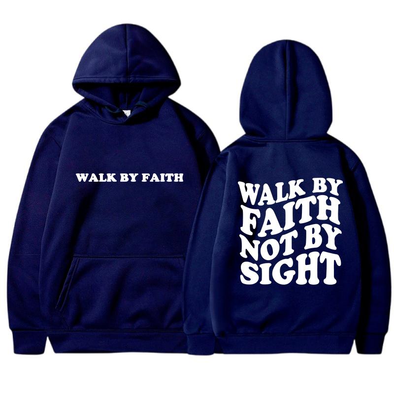 Walk By Faith Not By Sight Letter Printed Hoodies Casual Women Sweatshirts Fleece Warm Pullover Crewneck Loose Female Clothes