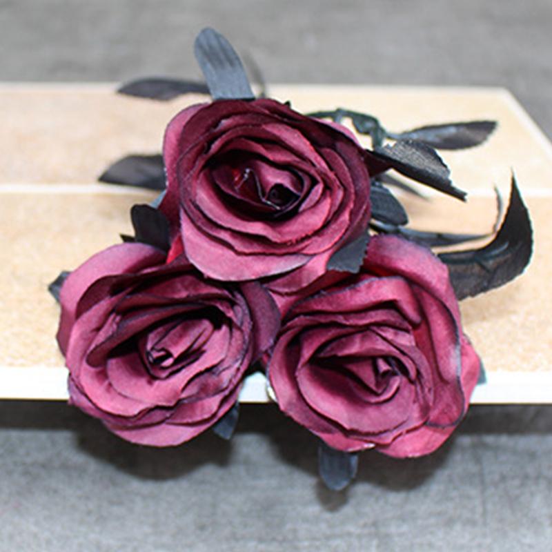 1PC Home Obývací pokoj Hedvábná černá růže Simulovaná růže Umělá květinová kytice Gotická