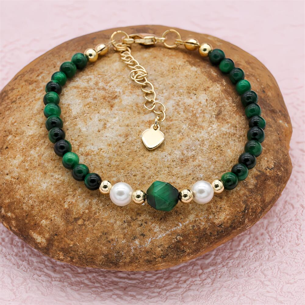 Bracelets Strand Perles Pierre Oeil de Tigre Vert Mixte Plaqué Or Bohème Perlé Charme Fait Main Bijoux de Mode pour Femmes