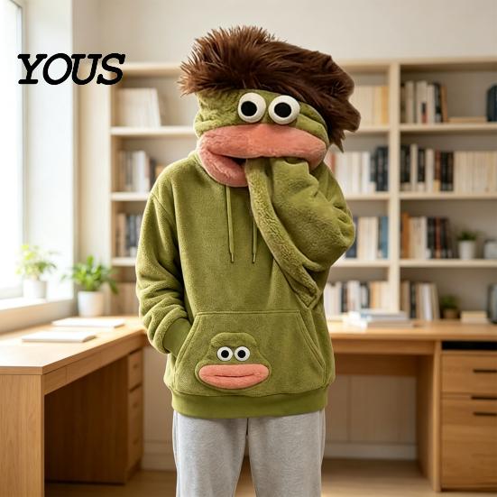 Halloween Party Outfits Big Mouth Creature Flannel Hoodie, Unisex Oversized Fleece Hooded Comfortable Sweatshirts Sweatshirt, Plush Pullover