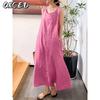 Women's Fashion Summer Spring Solid Color Print Sleeveless O-Neck Casual Dresses