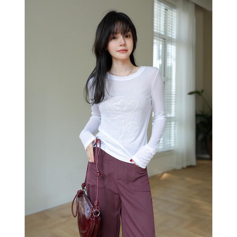 Air Mousse Spring Artistic Line Print Round Neck T-shirt M