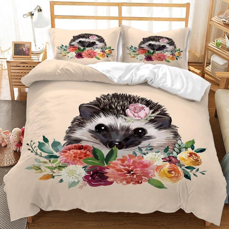 3D Printed Floral Bedding Set Cartoon Animal Pattern Down Pillowcase Children and Teen Bedroom Decoration Single Double Bed