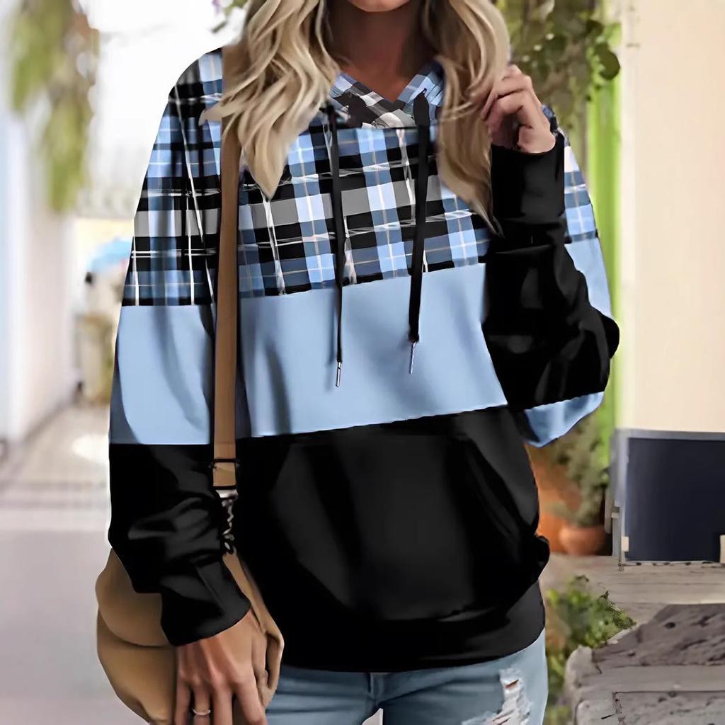 Autumn and Winter Women's Plaid 3D Printed Hooded Sweater Comfortable and Breathable Hoodies & Sweatshirts (women’s)