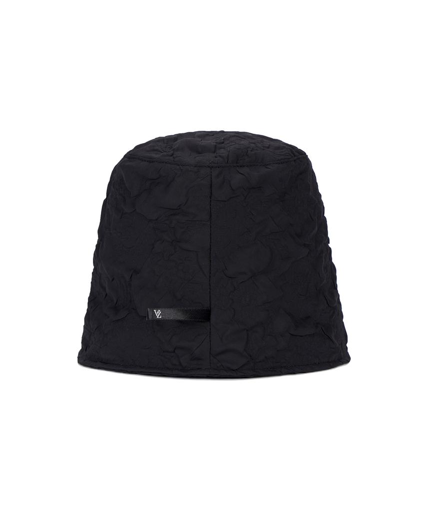 Bajal Embossed Long Label Drop Bucket Hat Black