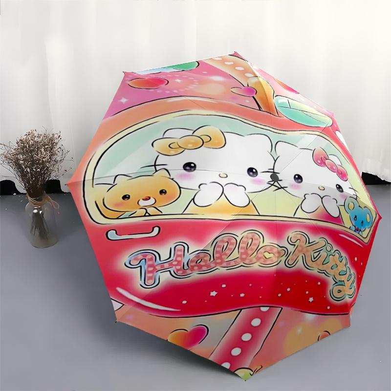 1pc Hello Kitty Automatic Opening/Closing Umbrella with Foldable Design, 8-Rib Iron Frame Outdoor Umbrella, Ideal Gift for Fans, Travelers, Daily Use,