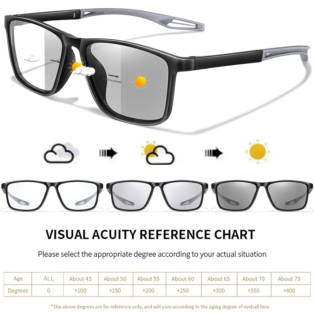 3 Pairs Reading Glasses Photochromic Classic Square Far Sight Presbyopic Glasses Anti Blue Light Blocking Ultralight Eyewear