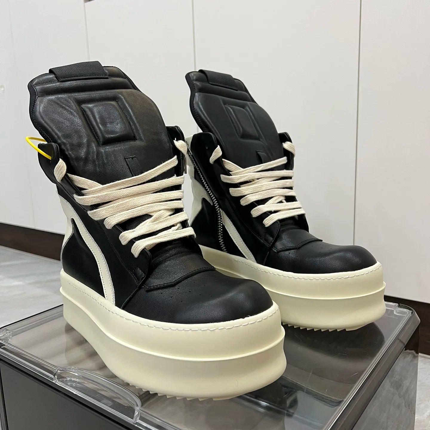 

Brand Man Platform Shoe Black Leather High-Top Woman Sneakers Casual Luxury Designer Quality Thick-Sole Flats Ankle Boots 48 чорний