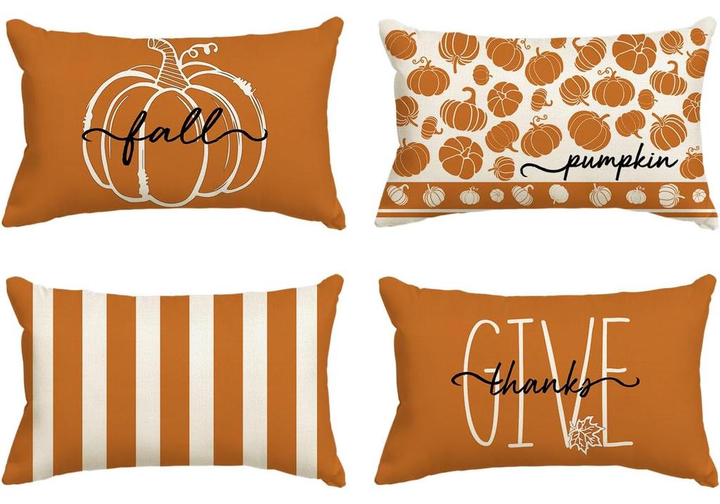 Autumn pumpkin thanks pillow pillowcase, 30X50cm Thanksgiving stripe decorative sofa sand cushion cover