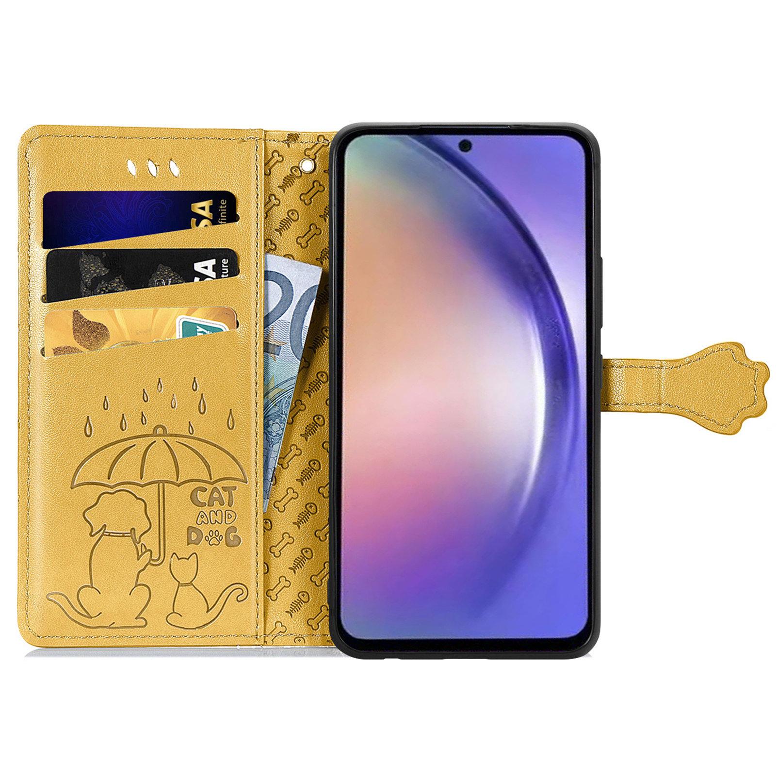 

For Samsung Galaxy A55 5G Magnetic Phone Case Leather Drop-proof Cover with Wrist Strap Yellow