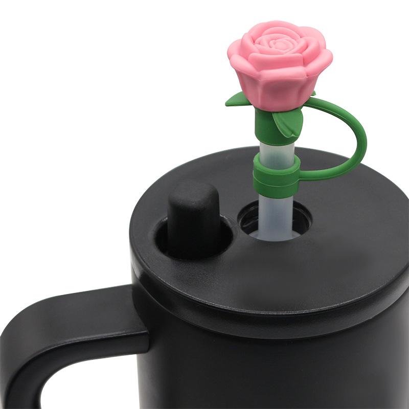 9-10mm Rose Flower Straw Cover for Stanley,Heat-resistant Dust Proof Straw Plug Cap Cup Accessorie,Valentine's Day Gift 1pcs
