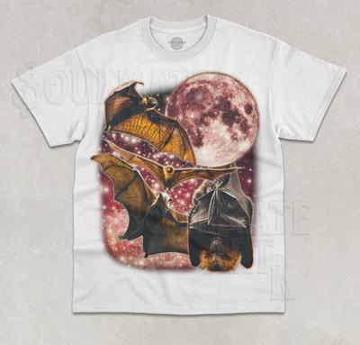 Three Bats Moon Unisex T-Shirt Three Wolf Parody Bat Nocturnal Animal Graphic Shirt