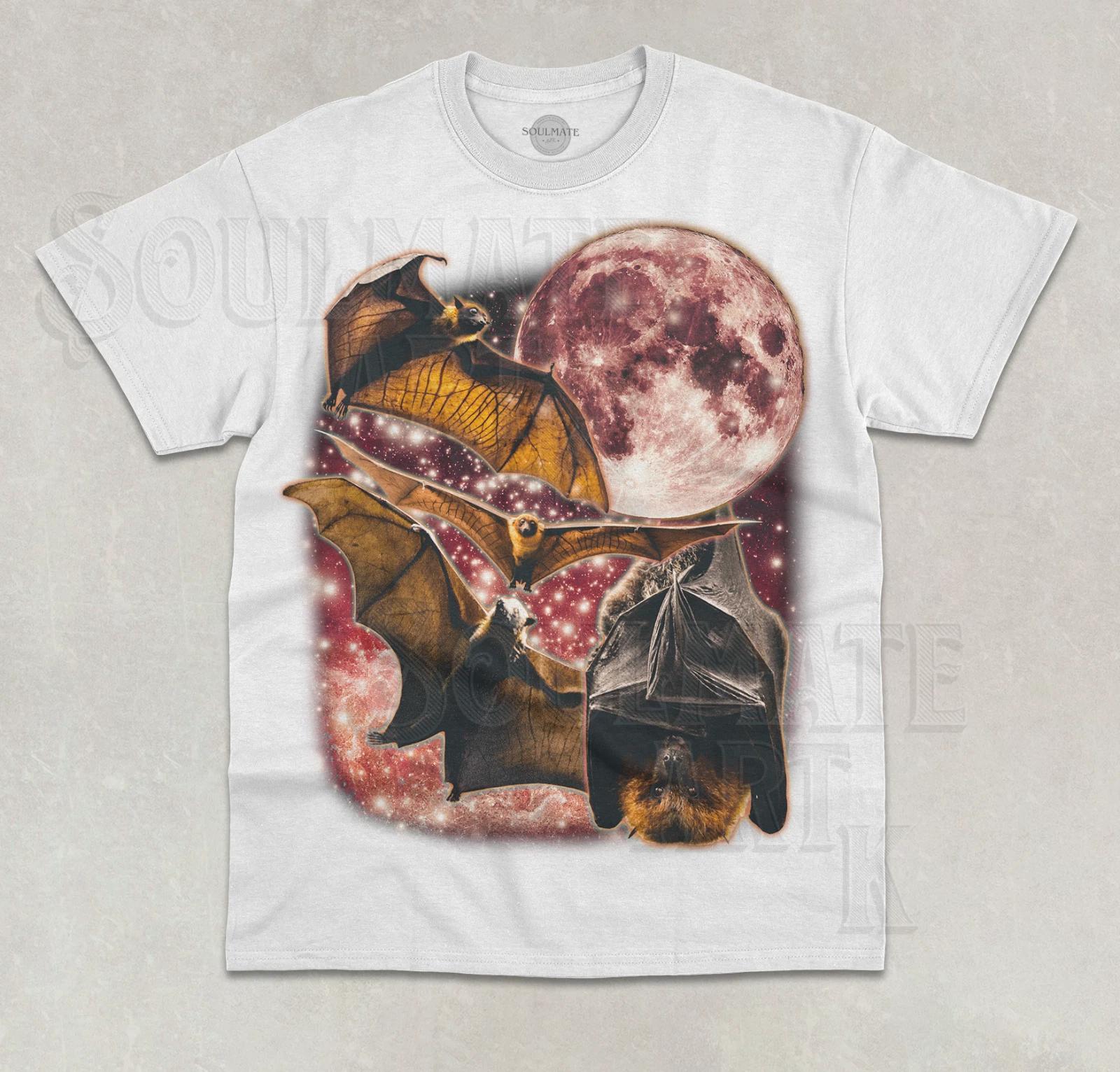 Three Bats Moon T- Shirt Three Wolf Parody Bat Nocturnal Animal Graphic Shirt 3XL