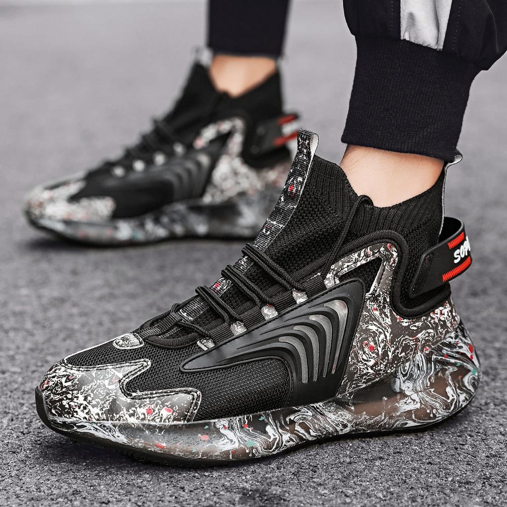 New Autumn and Winter Popcorn Large-size Sports and Casual Shoes Breathable Men's Shoes Student Flying Mesh Mens Shoes