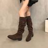 Suede Skinny Boots Khaki Pile Knight Boots Women's 2025 New Autumn and Winter Skinny Tall Heel Long Boots