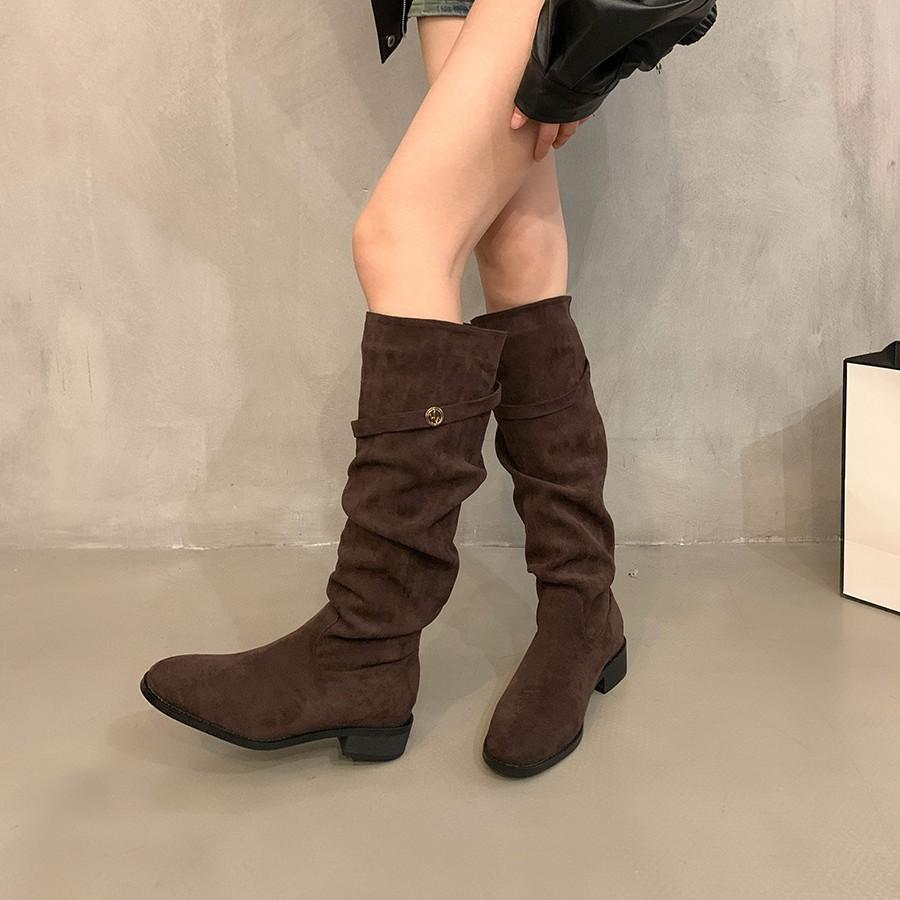 Suede Skinny Boots Khaki Pile Knight Boots Women's 2025 New Autumn and Winter Skinny Tall Heel Long Boots