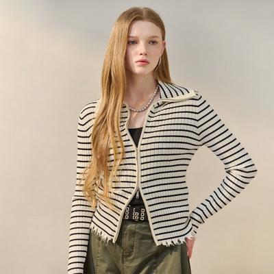Vintage Damage Stripe High Neck Knit Zip Up Zf04qd002na