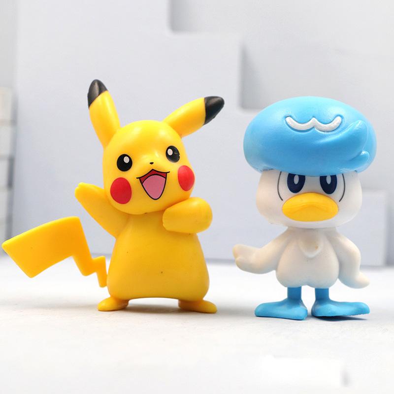 7Pcs Anime Pokemon Pikachu Figure Charizard Bulbasaur Floragato Fuecoco Quaxly Yamper Set Cute Model Toy Car Desktop Ornaments