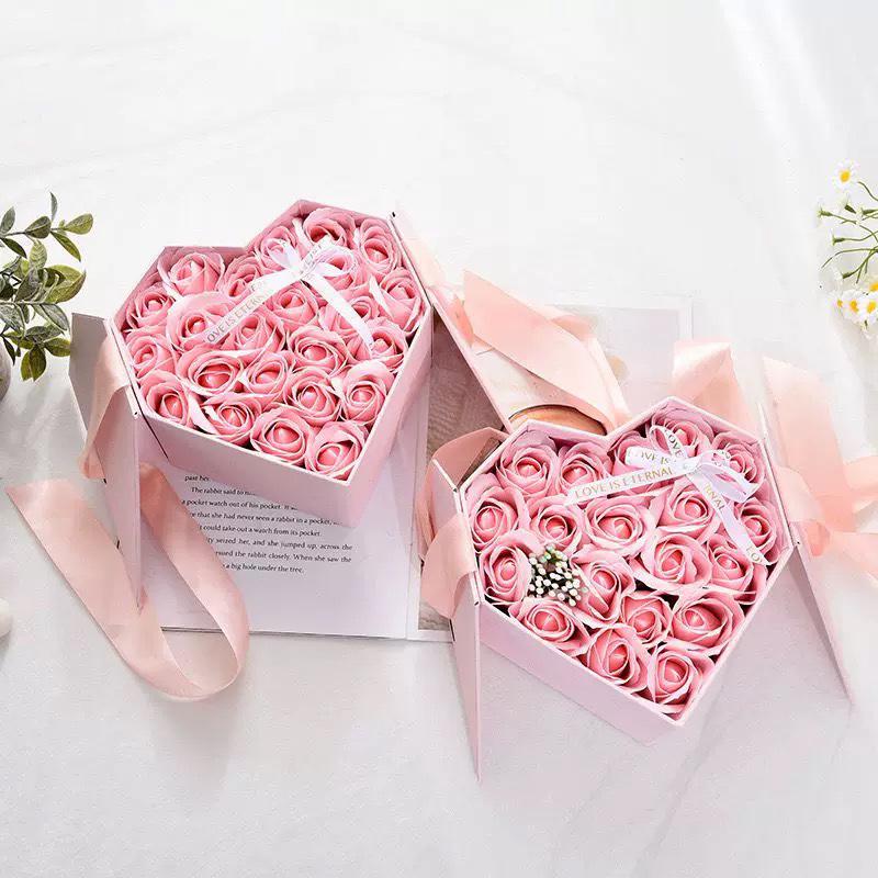 WTEMPO Valentine's Day Luxury Heart-shaped Design Gift Box DIY Foldable Ribbon Bow Paper Box Festive Party Decor Box Daily Presents Packaging Boxes