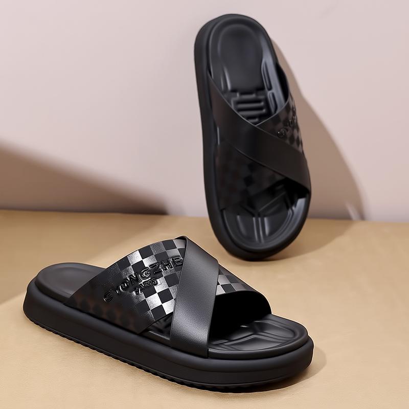 Fashion Mens Slip On Office Flats Men Shoe Handmade Soles Men's Slippers Men's Casual Walking Sandals  Outdoor Anti Slip Beach Slippers