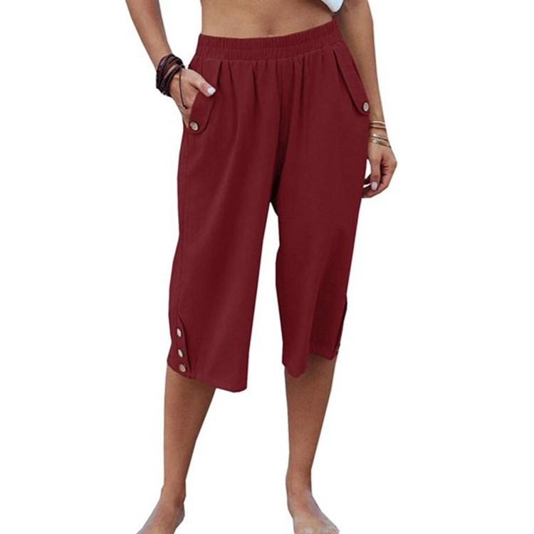 New Sexy Solid Color Sports Casual Cropped Pants for Summer Cotton and Linen Loose Women's Pants
