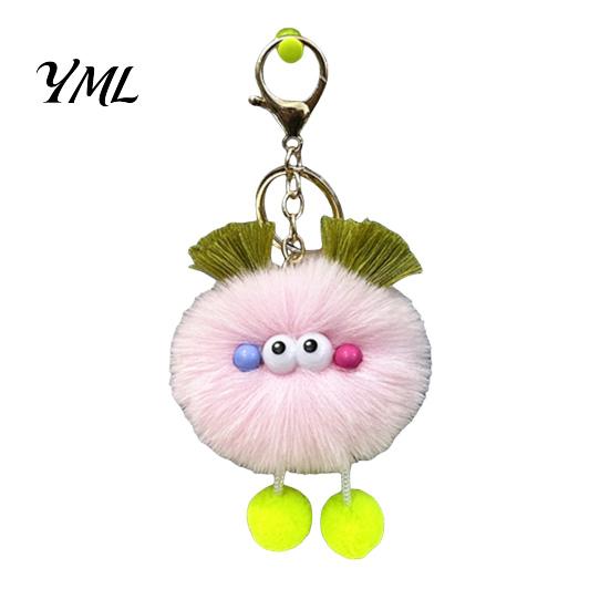 Plush Bag Accessory Cartoon Ball Keychain, Fluffy Pompom Keychain with Metal Clasp, Key Holder Backpacks Handbags Keys Decorative Pendant for