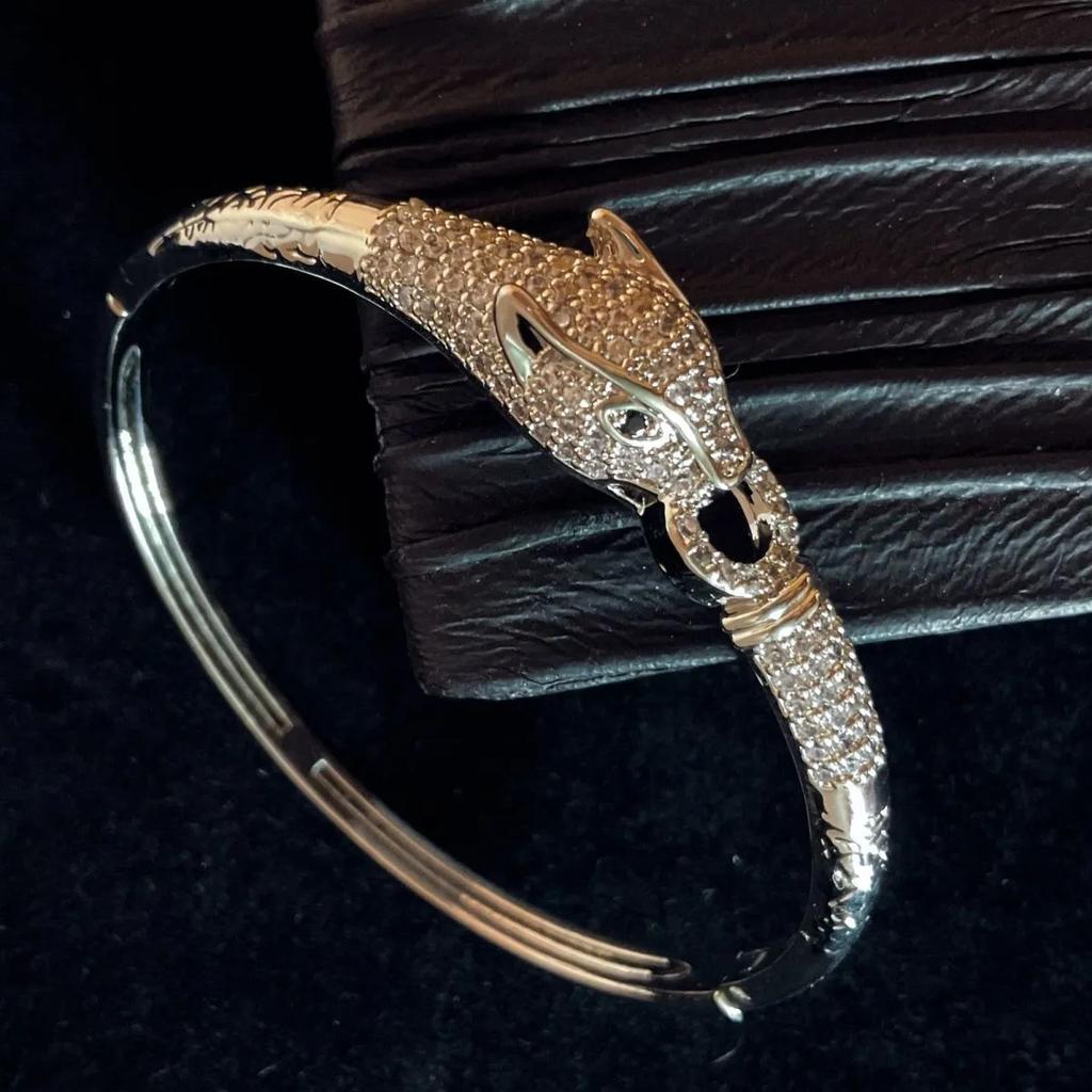 Neuer Palast Luxus Mode Zirkon Leopardenkopf Premium Armband Offenes Armband