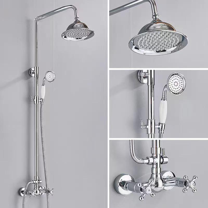 French Retro Full Copper Gold Shower Head Set with Hot and Cold Faucet