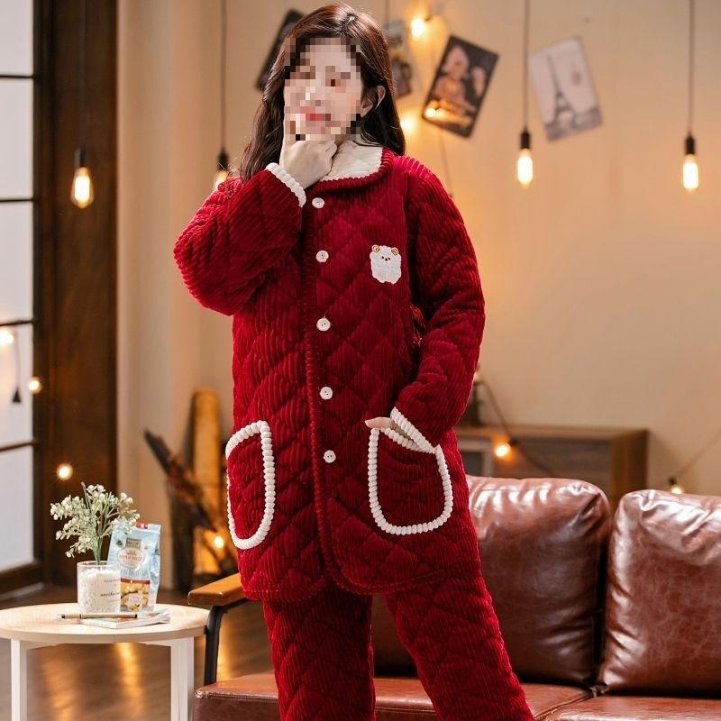 Pajamas women's three-layer thickened winter suit can wear large-size thermal padded loungewear