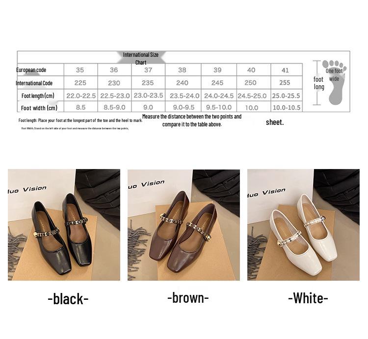 Women's French Retro Square-Toe Mary Janes - Spring Fashion Chain Chunky Heel Low-Cut Leather Shoes