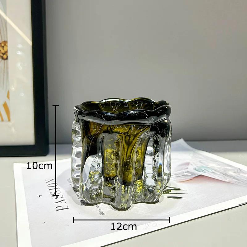 Forest Green Glass Vase Creative Wrinkled Flower Pots Desk Decoration Flowers Arrangement Floral Vases Room Aesthetic Decor