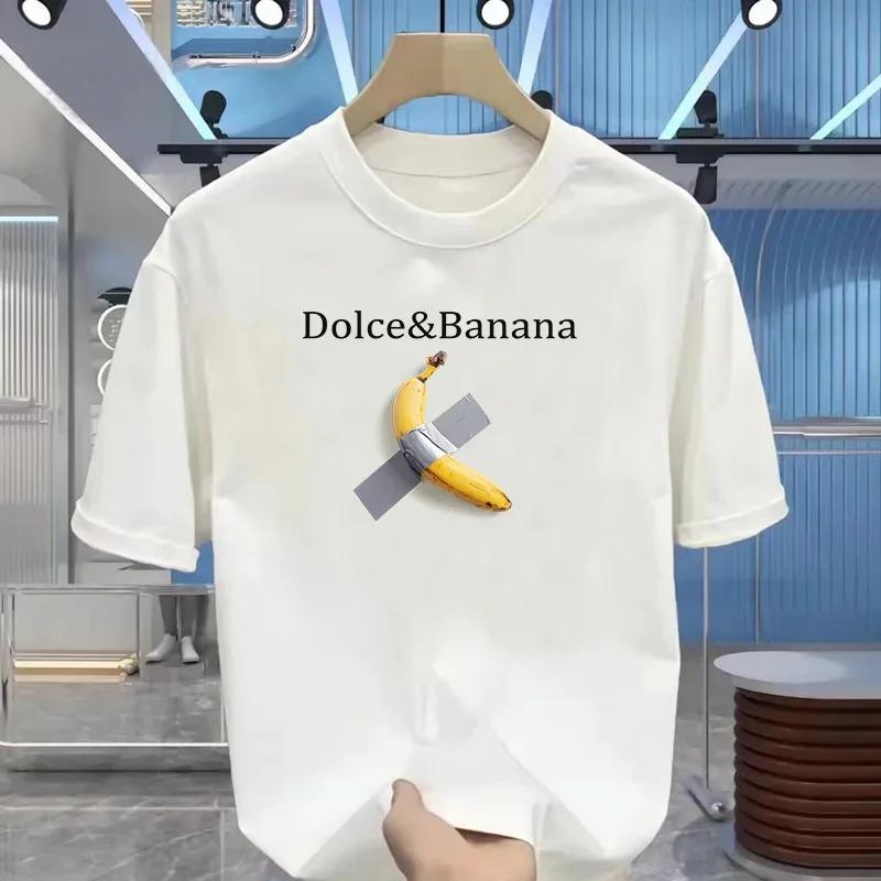 Mens DolceBanana Print TShirt Funny Parody Design with Tape Cross BananaBlack Cotton Tee for Streetwear Daily Casual Fashion