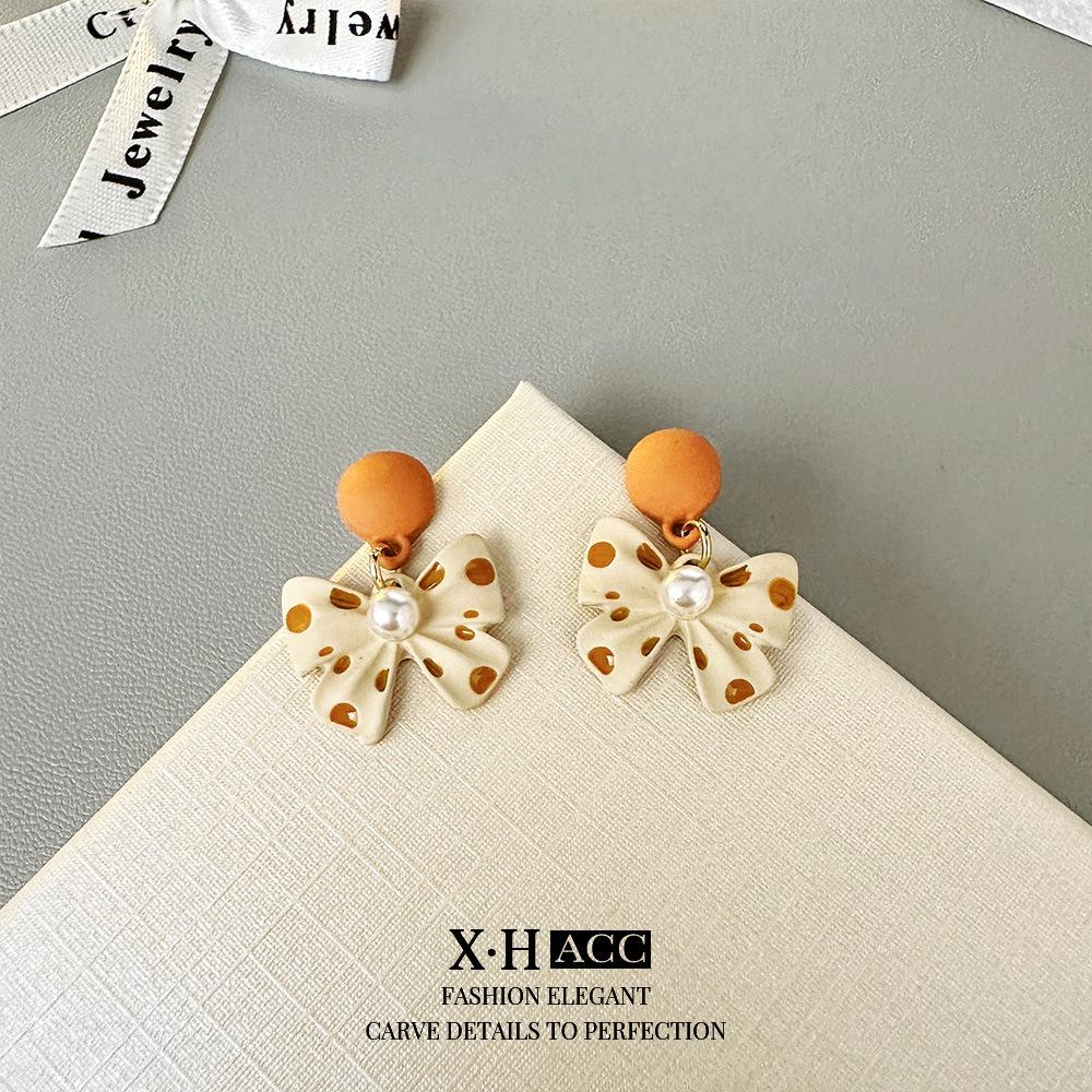 Silver Needle Red Polka Dot Bow Earrings Exquisite Cute Sweet Earrings Small Fresh Temperament Fairy Earrings