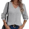 2025 Women's V-neck Long Sleeve Ribbed Knit Pullover - Spring/Autumn European & American Fashion