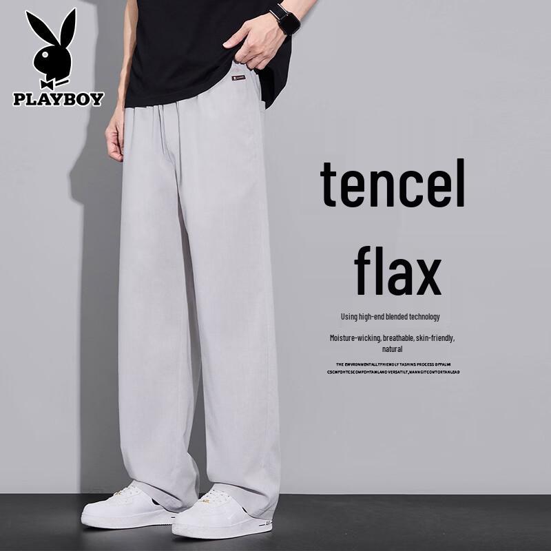 PLAYBOY Men s Loose Straight Linen Blend Casual Pants 4XL
