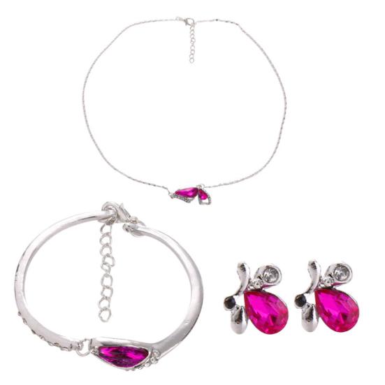 Butterfly Rhinestone anheng halskjede Stud øredobber armbånd brude smykker sett