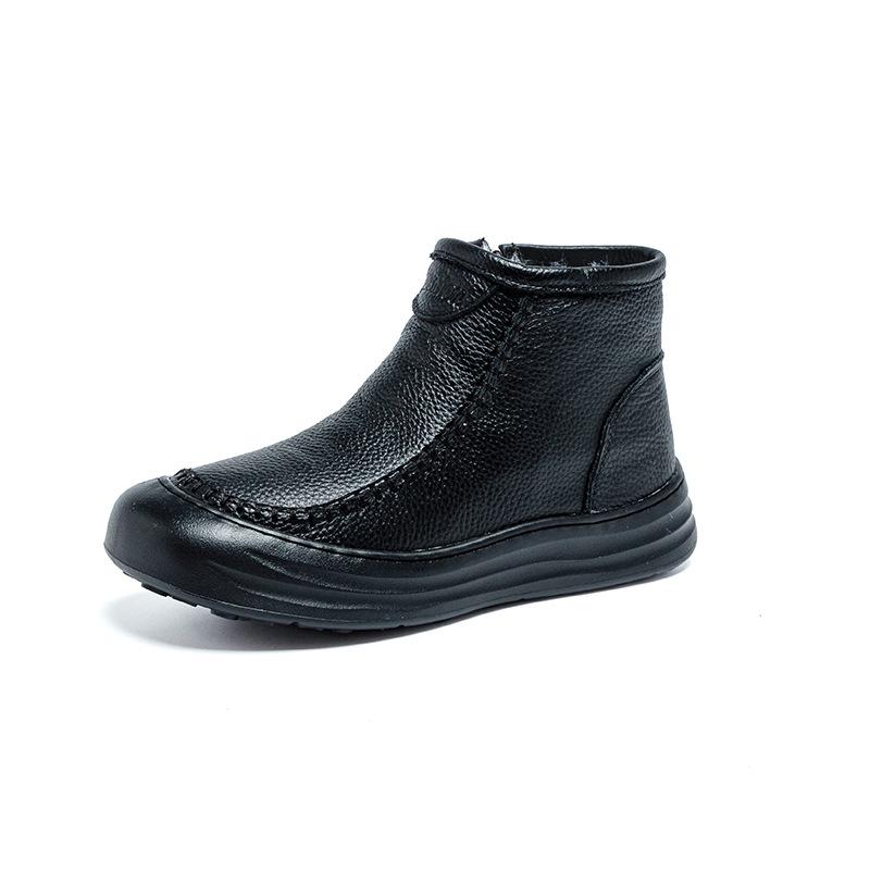 Women's Boots 2026 New Soft Soled Leather Flat Bottomed Retro Comfortable Short Boots Anti Slip Round Toe Single Boot