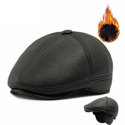 Middle-Aged and Elderly Cap Men's Winter Warm Ear Protection Beret Leather Forward Cap Peaked Cap