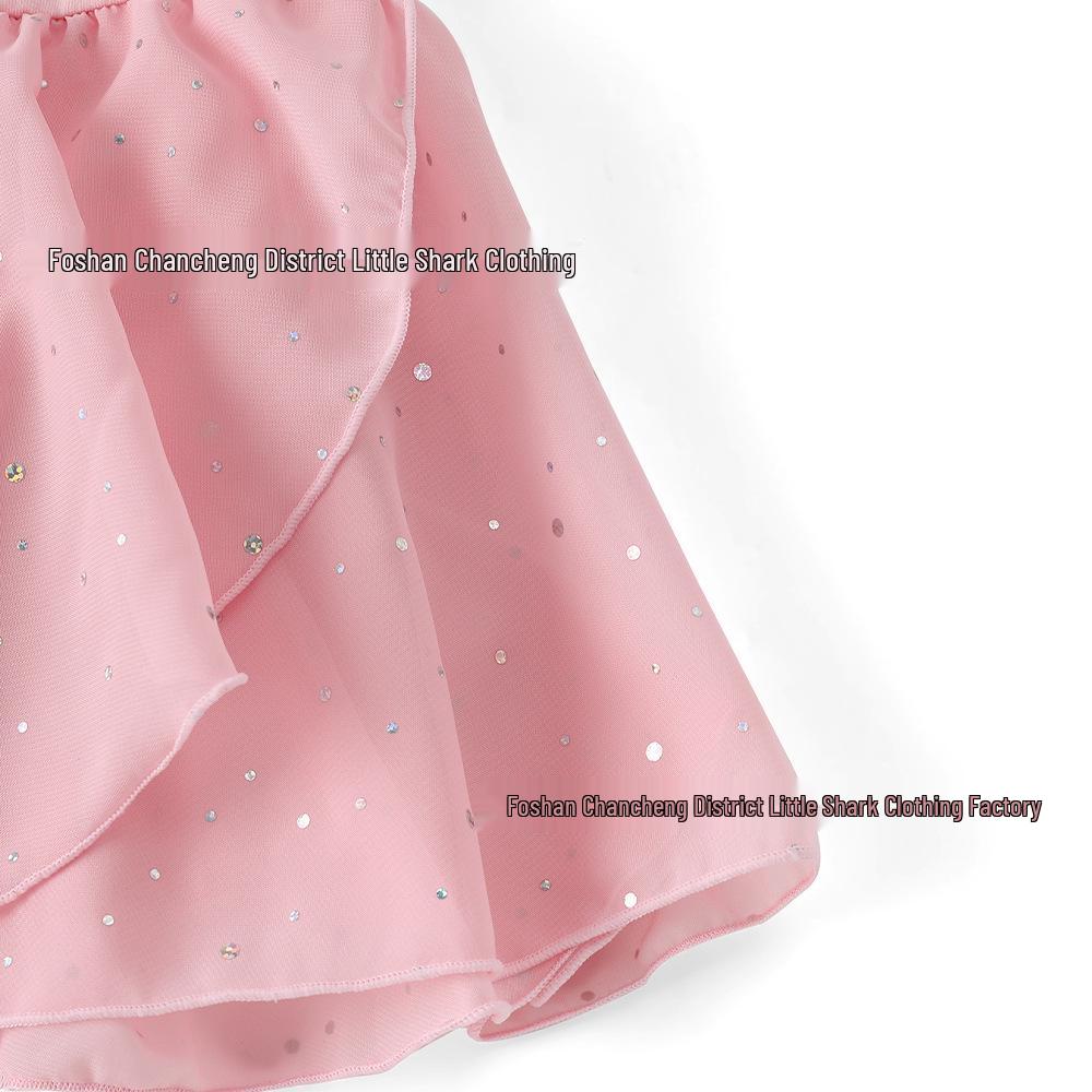 Dětské šifonové taneční šaty s flitry a křížovým zadním dílem pro balet a gymnastiku