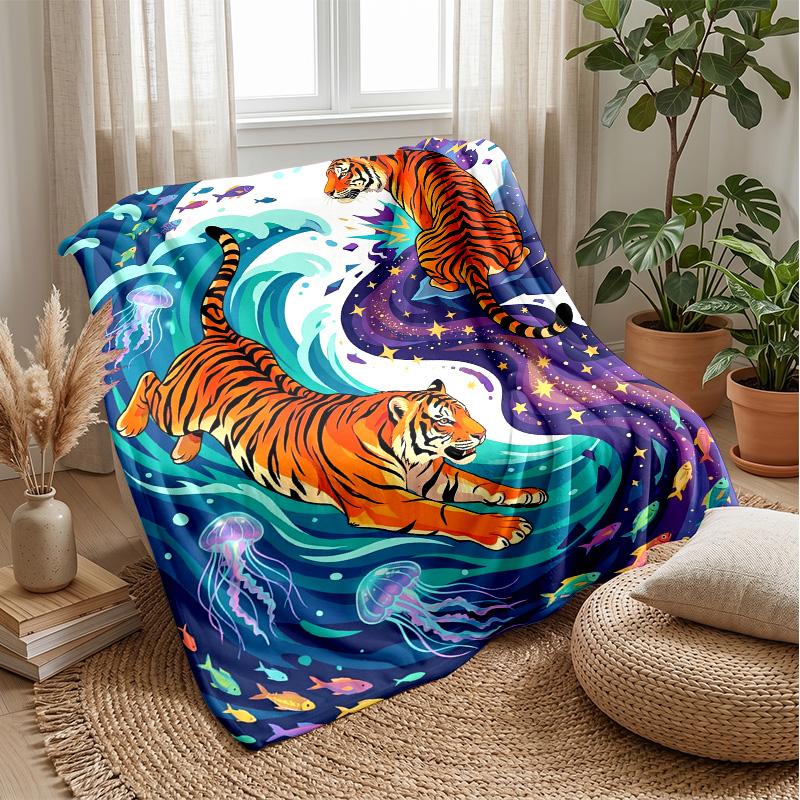 Tiger Waterfall Adventure Theme blanket Lightweight Warm Flannel Blanket Decorative Throw Blanket for Home Decoration