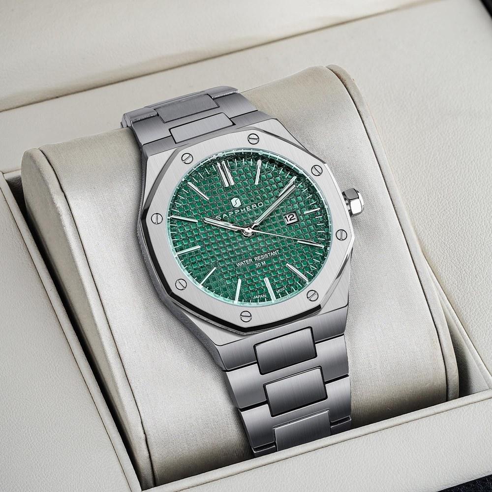 SAPPHERO Men's Octagonal Stainless Steel Waterproof Luminous Dress Watch Quartz Date Business Casual Luxury Gift