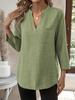 Ladies' Elegant V-neck Long Sleeved Top, Solid Color Design, Button Details, Lightweight Fabric, Suitable for Spring, Summer, and Autumn